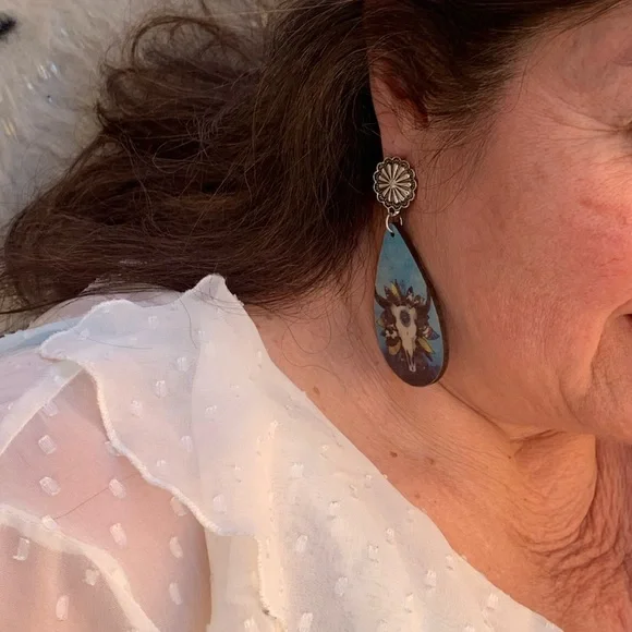 Steerhead  Wooden Earrings - Picture 2 of 5